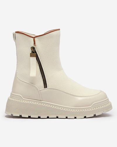 Crème Bottes à talon plat pour femmes Mefina- Footwear