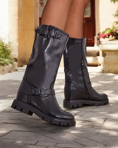 Royalfashion Bottes noires pour femmes avec talon compensé caché Ewion