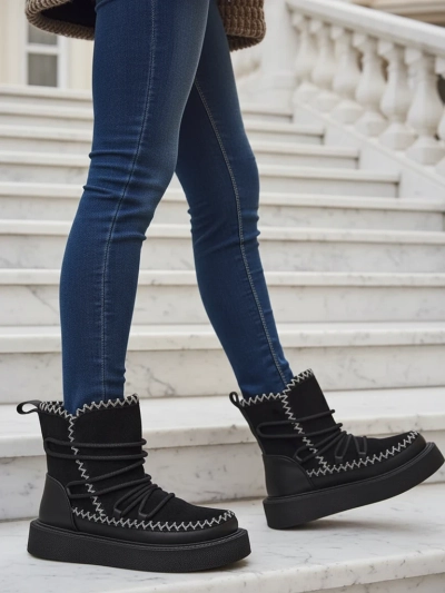 Royalfashion Bottes de neige à lacets pour femmes Siozi