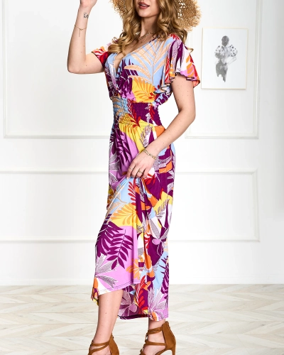 Robe longue pour femme violette à imprimé floral - Vêtements
