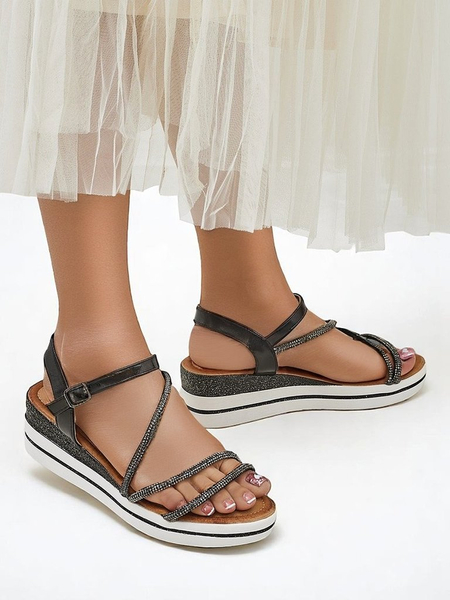 Royalfashion Sandales compensées pour femmes ornées de strass Ballosa