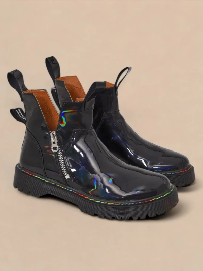 Bottes pour femmes laquées noires avec une fermeture éclair Odeta - Chaussures
