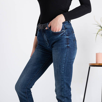 Pantalon en jean femme bleu marine avec ceinture - Vêtements