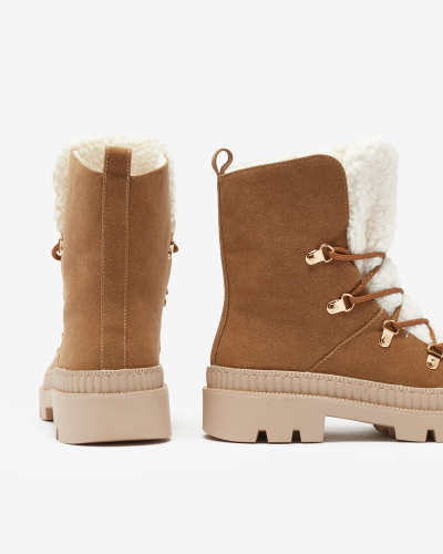 Royalfashion Bottes de trappeur isolées en peau de mouton pour femme, couleur camel Lery Walk