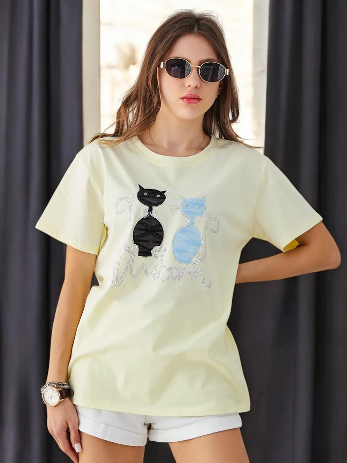 T-shirt en coton pour femmes Royalfashion avec des chats
