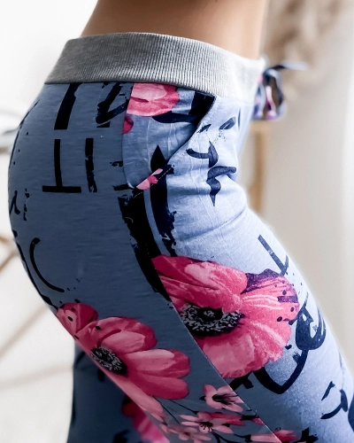 Short femme 3/4 bleu et rose imprimé GRANDE TAILLE - Vêtements