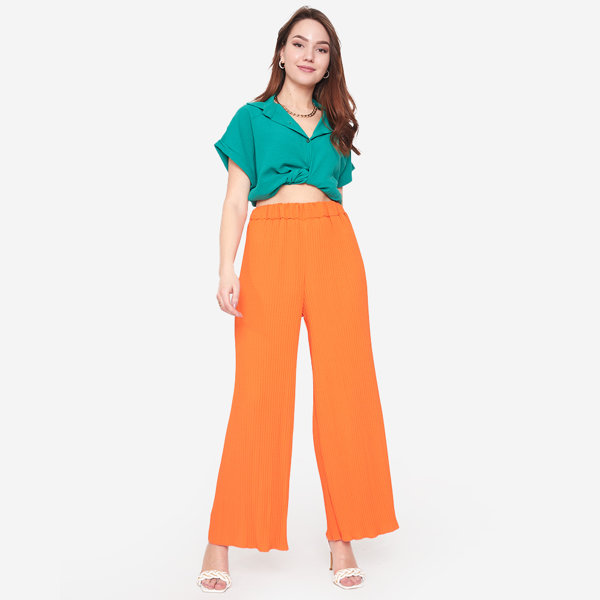 Pantalon palazzo large côtelé orange pour femme - Vêtements