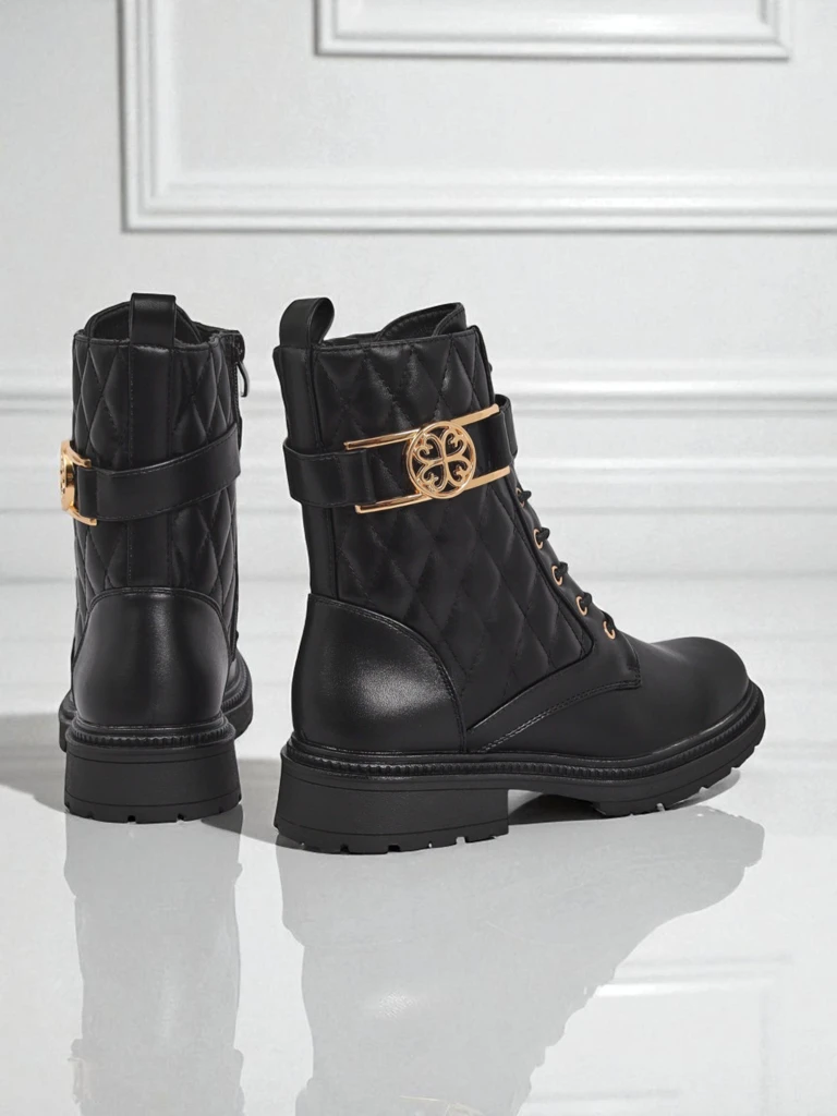 Bottines matelassées pour femmes en cuir écologique Sable Rose