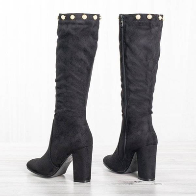 OUTLET Bottes mi-mollet noires sur un montant supérieur Perlova - Chaussures