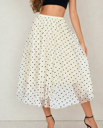Royalfashion Jupe midi à pois double épaisseur pour femme