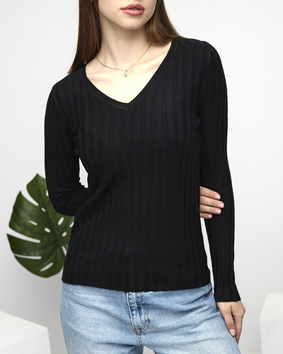 Pull côtelé noir pour femme - Vêtements