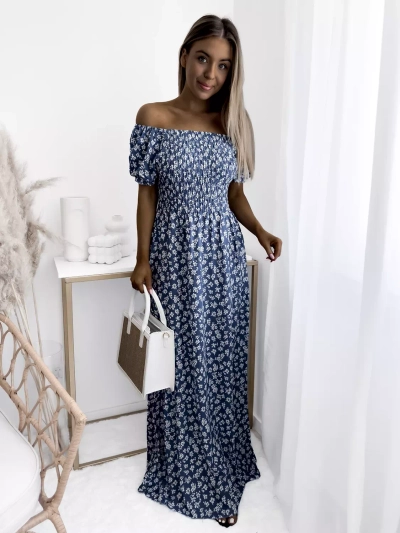 Robe longue à motif floral pour femme bleu - Vêtements