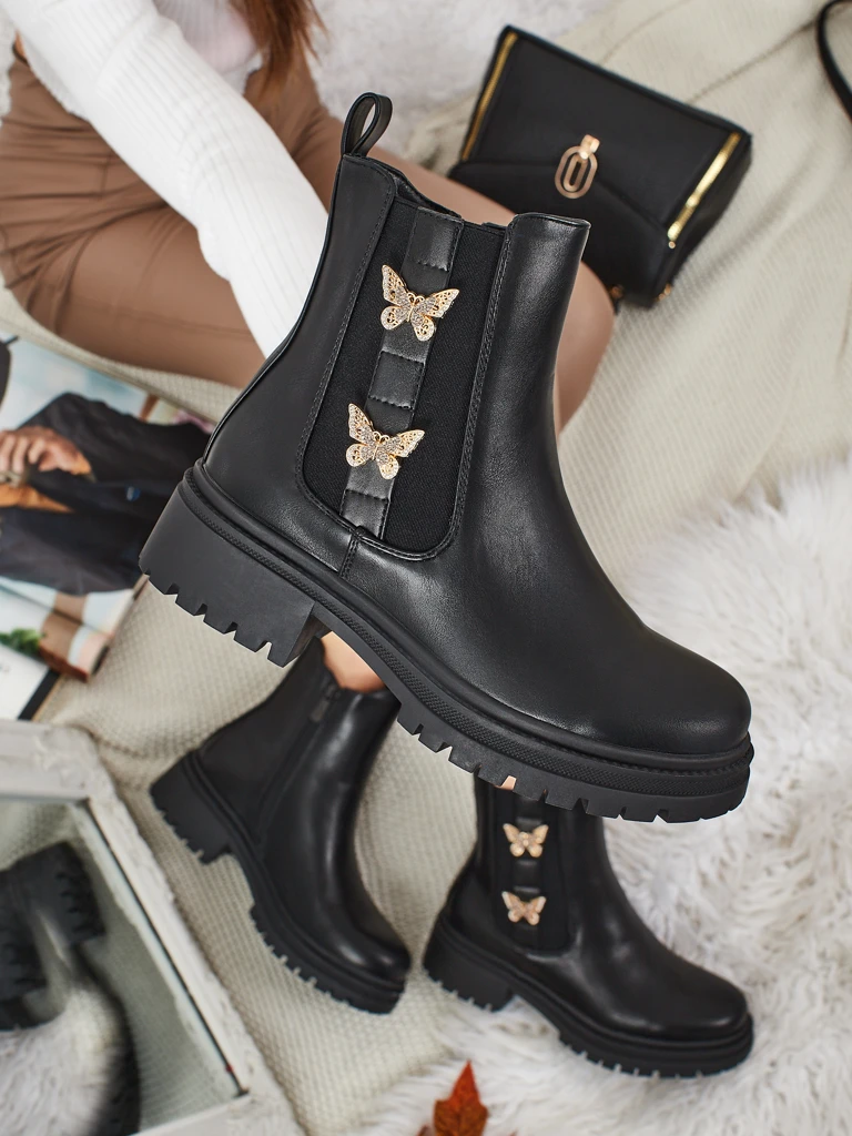 Bottines Bravelle en cuir écologique pour femmes avec papillons