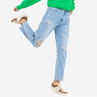 Jean droit bleu déchiré pour femme - Vêtements