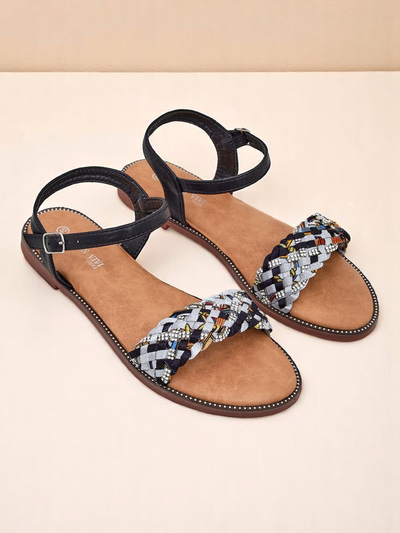 Royalfashion Sandales plates pour femmes ColorStrap