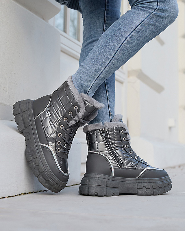 Bottes de neige grises pour femmes à talons plats Lomiksu