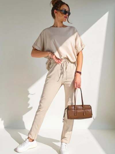 Ensemble en coton Royalfashion pour femmes avec manches courtes et pantalons droits