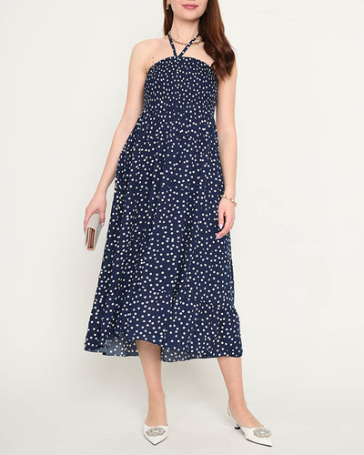 Robe midi femme bleu marine à pois - Vêtements