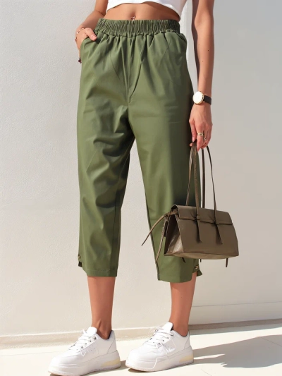 Royalfashion Pantalons simples en tissu pour femmes 7/8