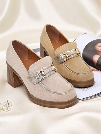 Royalfashion Mocassins à talon carré pour femmes Apareus