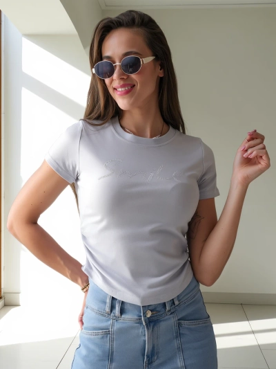 Blouse en coton Royalfashion pour femmes avec l'inscription
