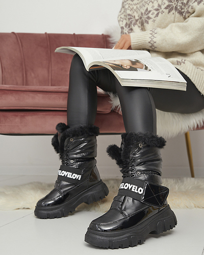 Bottes de neige pour femmes à semelle plate en noir Sapollo- Footwear