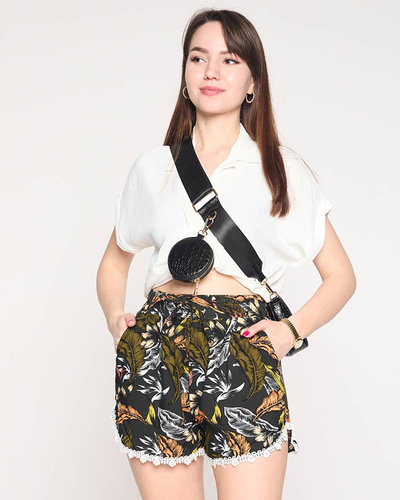 Short femme noir et orange à motif floral - Vêtements