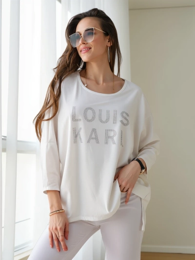 Blouse en viscose Royalfashion pour femmes avec inscriptions en strass