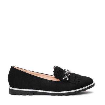 Czarne mokasyny z frędzlami i ćwiekami - Obuwie