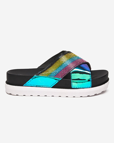 OUTLET Chaussons holographiques noirs à sequins pour femme Yalay - Footwear