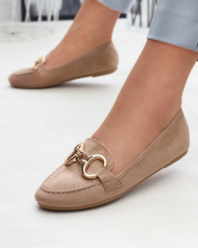 OUTLET Mocassins femme éco-suède marron clair avec ornement Briseri - Footwear