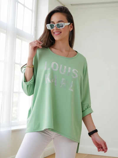 Blouse en viscose pour femmes Royalfashion avec inscriptions en strass