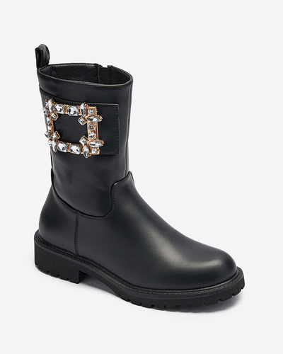 Bottes en éco-cuir noir pour femmes avec embellissement Xetika - Footwear