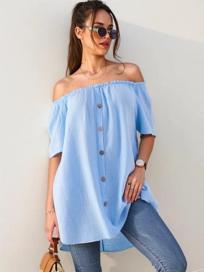 Blouse en coton Royalfashion pour femmes à l'espagnole avec boutons décoratifs