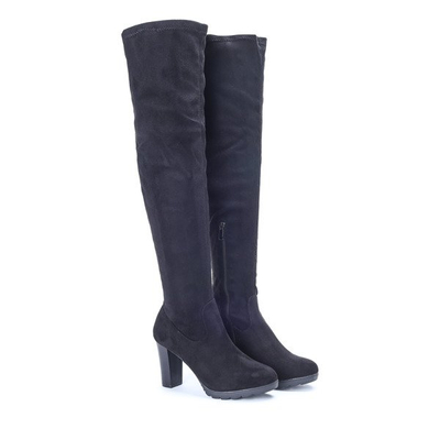 Czarne, długie kozaki na słupku Tia- Obuwie