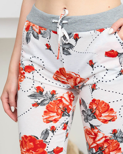 Short femme 3/4 fleuri en blanc et rouge GRANDE TAILLE - Vêtements