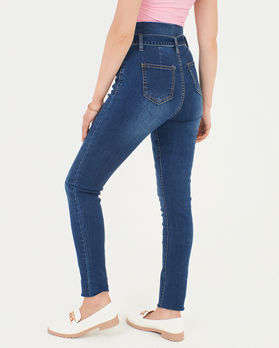 Pantalon slim femme bleu marine à fronces - Vêtements
