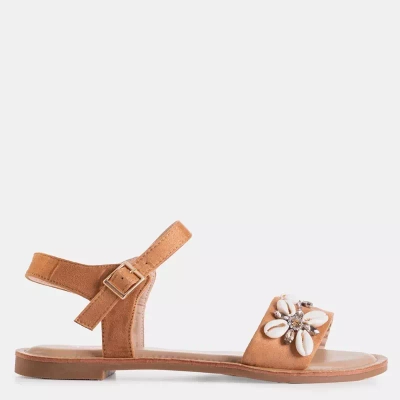 OUTLET Sandales plates femme marron avec décorations Łucja - Chaussures
