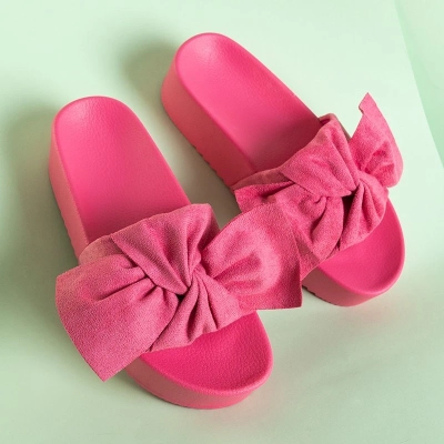 Pantoufles compensées roses pour femmes avec nœud Doloris - Chaussures