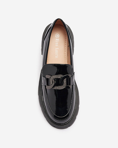 OUTLET Mocassins laqués pour femmes en noir avec décoration Riferta- Footwear