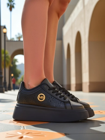Sneakers plateforme femme Perseida Royalfashion noires cuir écologique