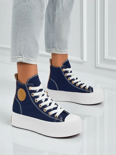 Adelina Capri Baskets pour Femmes Bleu Marine sur Plateforme Plate de 4,5 cm