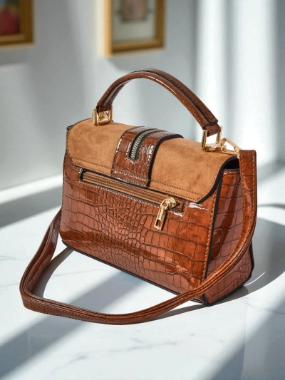 Sac à main Callista pour femmes en cuir écologique suédé et cuir verni, marron