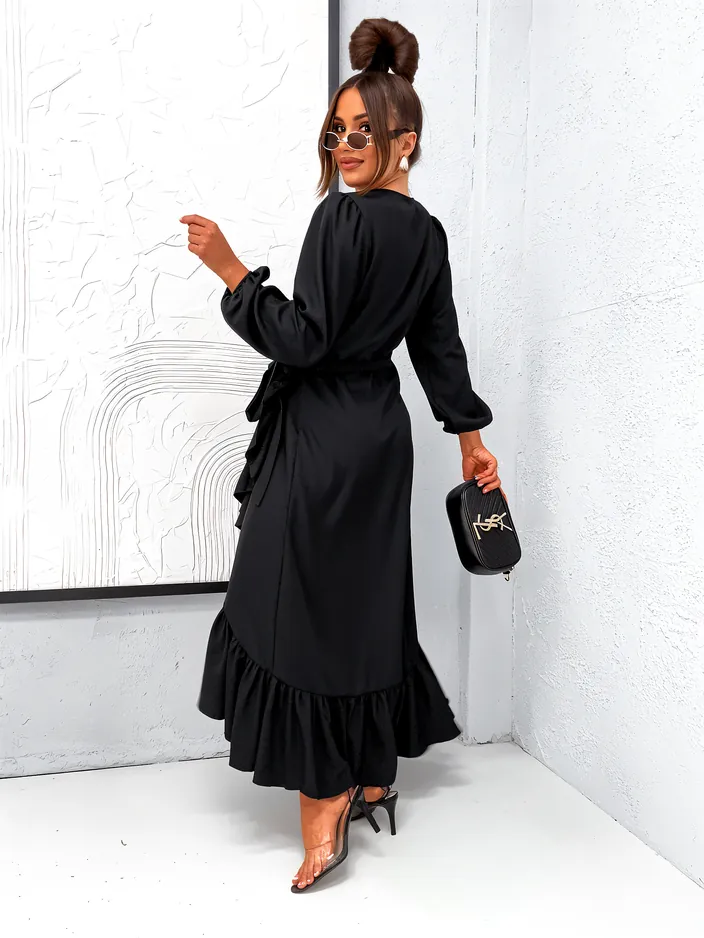 Royalfashion Robe midi féminine à volants avec liens