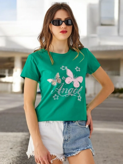 Royalfashion T-shirt en coton pour femmes Papillon