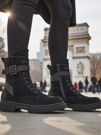 Bottines style worker pour femmes noires Miros