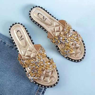 OUTLET Sandales dorées pour femmes avec décorations Dakar - Chaussures