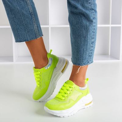 Baskets de sport femme jaune fluo avec empiècements holographiques Piules - Chaussures 1