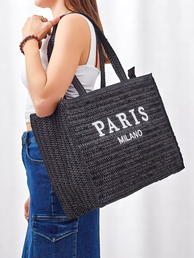 Royalfashion Grand Sac en Paille pour Femme Paris Milano Grand