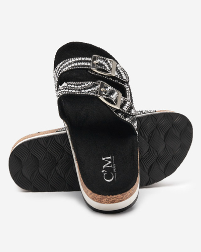 Chaussons femme avec zircons cubiques noirs Lalud-Footwear